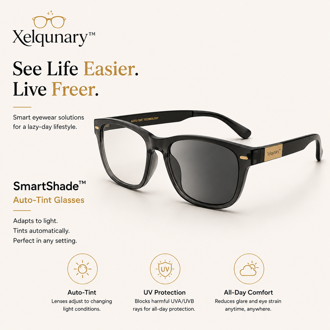 Xelqunary™ SmartShade Auto-Tint Glasses