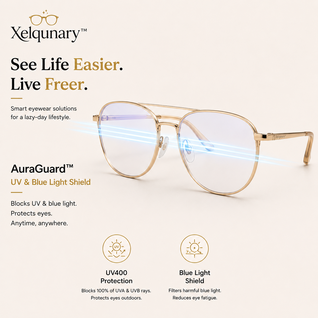 Xelqunary™ AuraGuard UV & Blue Light Shield Glasses